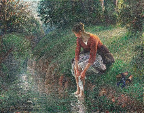 Woman Bathing Her Feet in a Brook (1894–95) by Camille Pissarro.