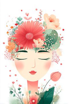 Woman with pastel-coloured flowers by Carla van Zomeren