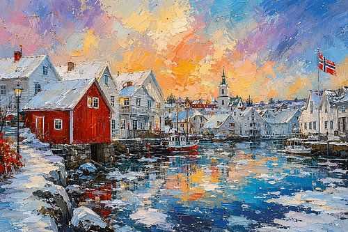 Skudeneshavn in Noorwegen, een impressionistisch schilderij.