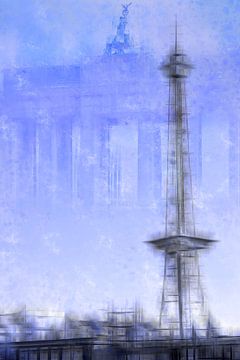 City-Art BERLIN Radiotoren & Brandenburger Tor | blauw van Melanie Viola