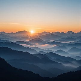 Un lever de soleil à couper le souffle sur des chaînes de montagnes sereines sur Artistic