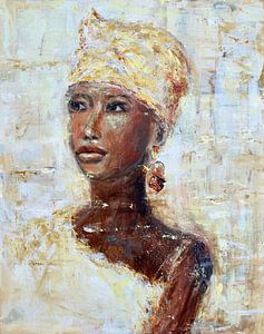 Peinture abstraite d'une femme africaine sur Mieke Daenen