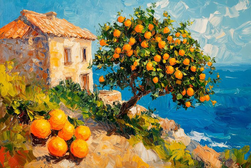 Orangenbaum am Meer von Poster Art Shop
