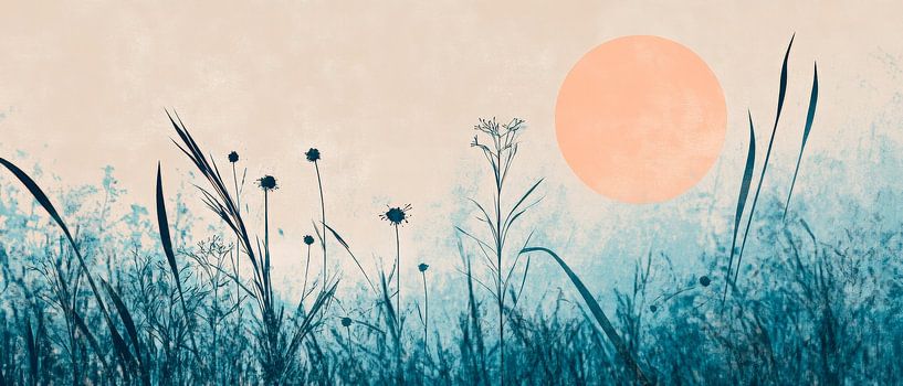 Gentle sunrise over blooming meadow greenery by Poster Art Shop