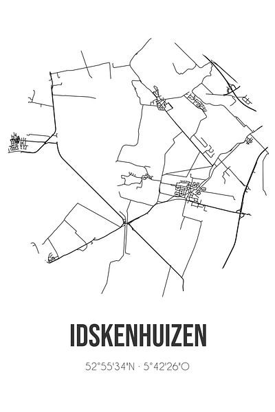Idskenhuizen (Fryslan) | Karte | Schwarz und weiß von Ortsdrucke