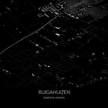 Black-and-white map of Ruigahuizen, Fryslan. by Rezona