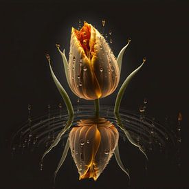 Yellow tulip in water van Natasja Haandrikman