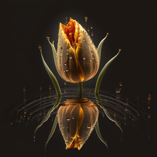 Yellow tulip in water