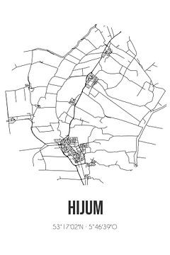 Hijum (Fryslan) | Landkaart | Zwart-wit van MijnStadsPoster