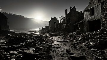 vieux bâtiment en noir et blanc avec une lumière dramatique sur Gelissen Artworks