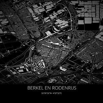 Carte en noir et blanc de Berkel et Rodenrijs, Hollande méridionale. sur Rezona