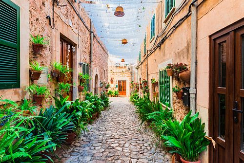 Romantic street in the old village of Valldemossa on Mallorca