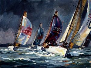 Impressionistisches Segelbootrennen auf stürmischer See