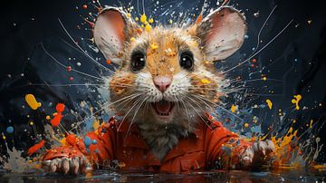 Gemälde eines Mäusegesichts mit bunten Farbspritzern von Animaflora PicsStock