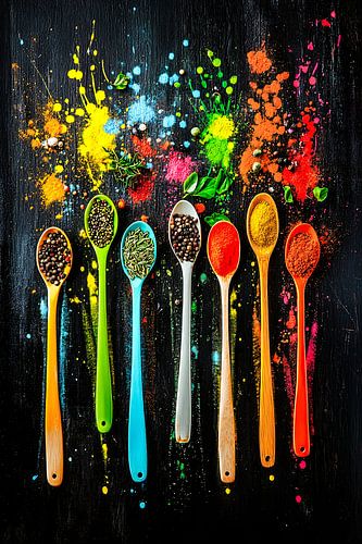 Kleurrijke lepels en kruiden