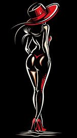 Woman with red hat and heels by TheXclusive Art