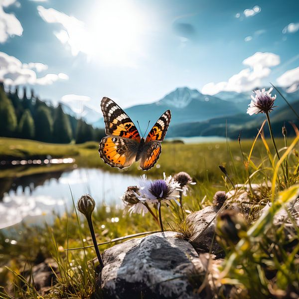 Papillon dans un paysage de montagne par YArt