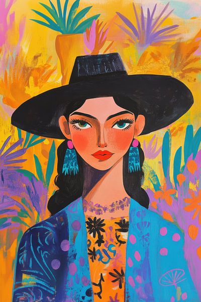 Gouache fashion portrait Mexican by Kunstkabinet