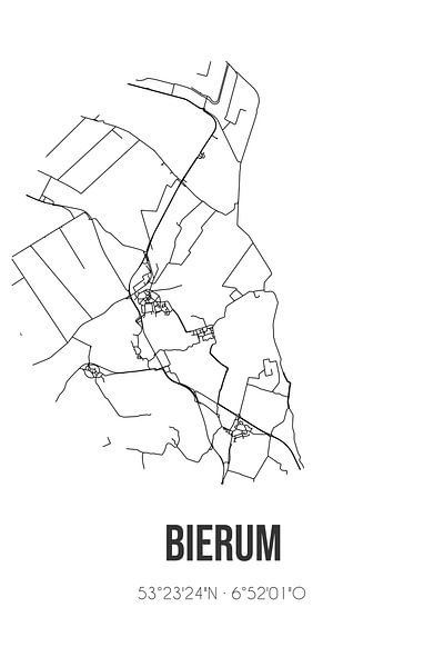 Bierum (Groningen) | Map | Black and white by Prints of Place