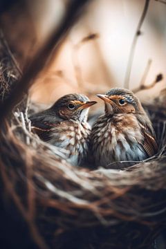 Vogels in het nest van treechild .