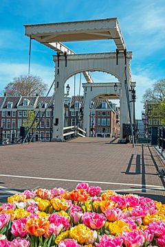 Stadsgezicht van Amsterdam in de lente bij de Magere Brug in Nederland van Eye on You