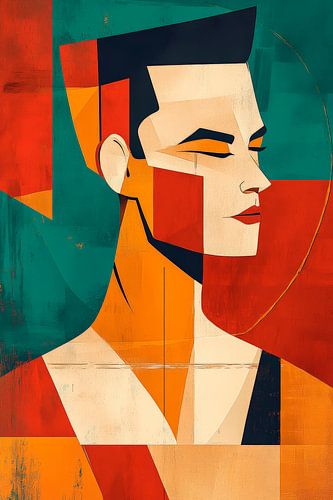 Geometrisch portret in warme kleuren