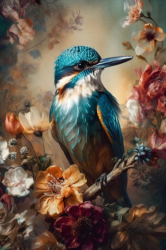 Ijsvogel tussen kleurrijke bloemen van But First Framing