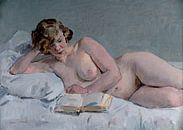 Reading Nude | Nude model on bed | Nude painting | Isaac Israels by Schilderijen Nu thumbnail