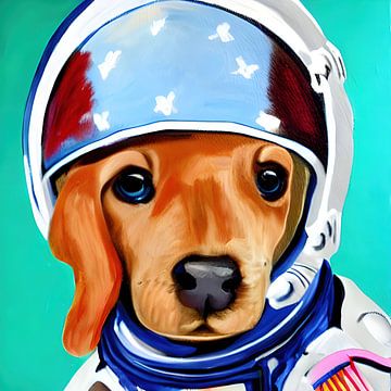 Astronauten puppy schilderij van Laly Laura