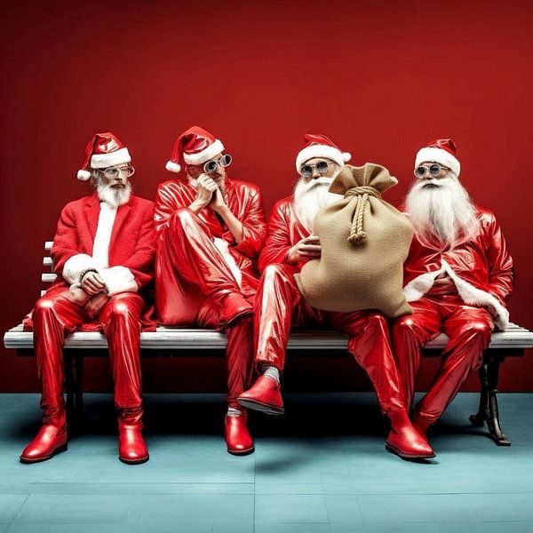 Xmas Casting vier Santa Claus Anwärter auf einer Bank Sack von gm_designs