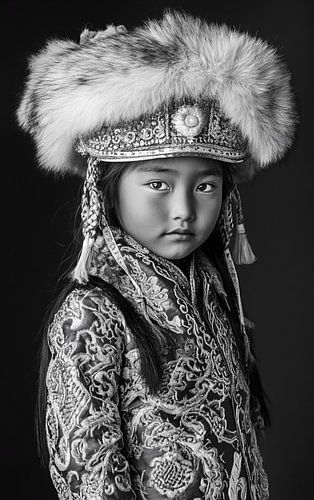 Traditionelle Schönheit: Porträt eines jungen tibetischen Mädchens im Stickereistil