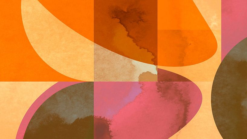 Organische vintage geometrie oranje van Mad Dog Art