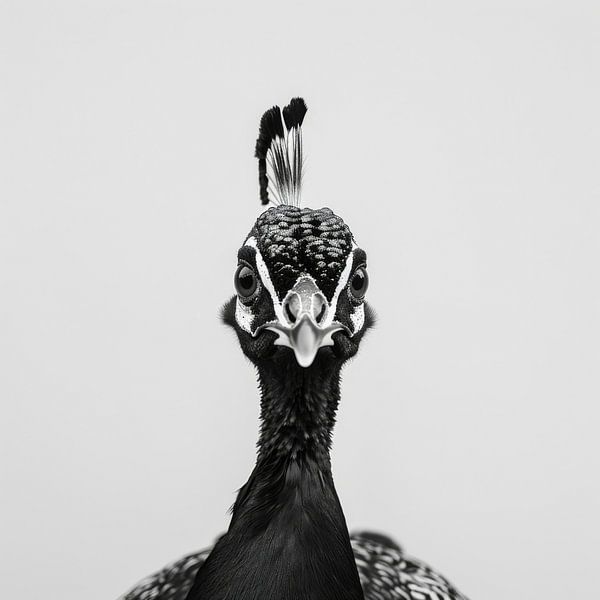 Pfau in Schwarz-Weiß von Poster Art Shop