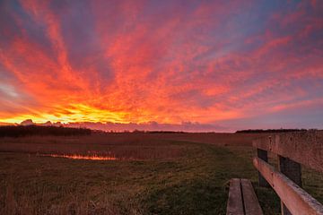 Der Himmel brennt über dem Naturschutzgebiet Kruiszwin in Anna Paulowna von Bram Lubbers