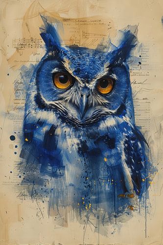 Drawing, Chinese ink, watercolour, owl -3