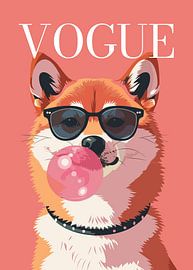 dog stylish wearing sunglasses blowing pink bubble gum vogue poster by Cross