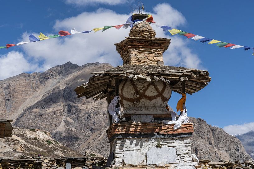 Stupa and prayer flags Nepal by Tessa Louwerens