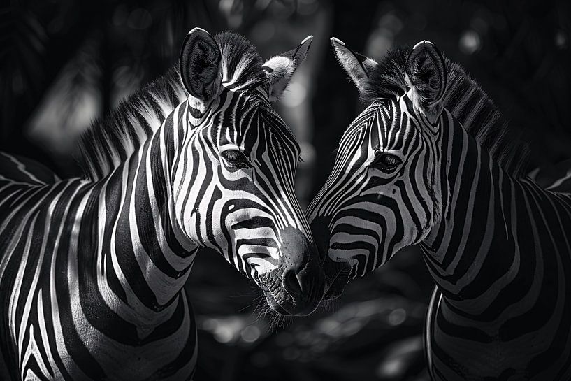 Photo en noir et blanc de deux zèbres dans une forêt par Art & Soul Creations