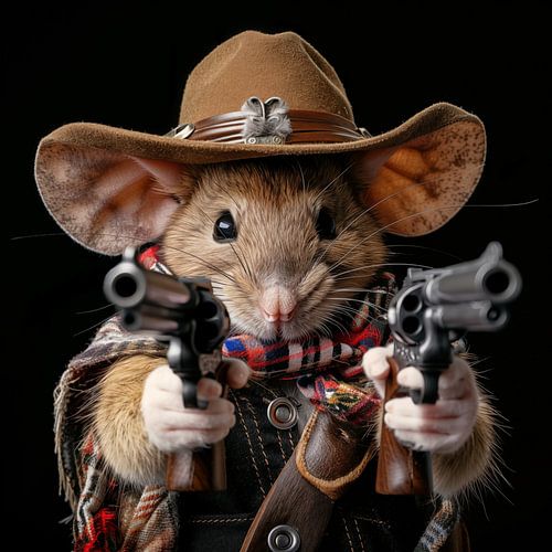 Cowboy-Maus mit Revolvern