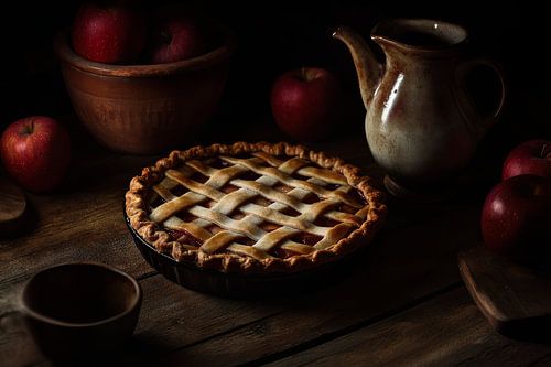 Appeltaart en rustieke decoratie