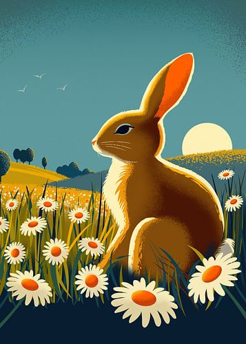 Konijn in Veld met Madeliefjes