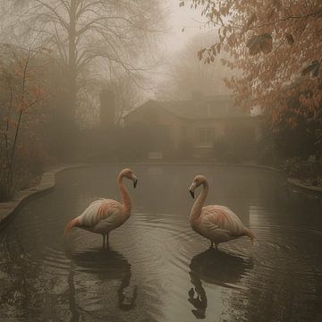 The flamingo in the fog by Karina Brouwer