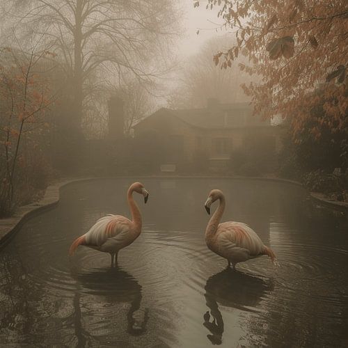 The flamingo in the fog