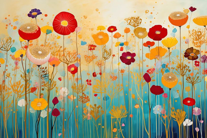 Flowers in the style of Gustav Klimt by Caroline Guerain