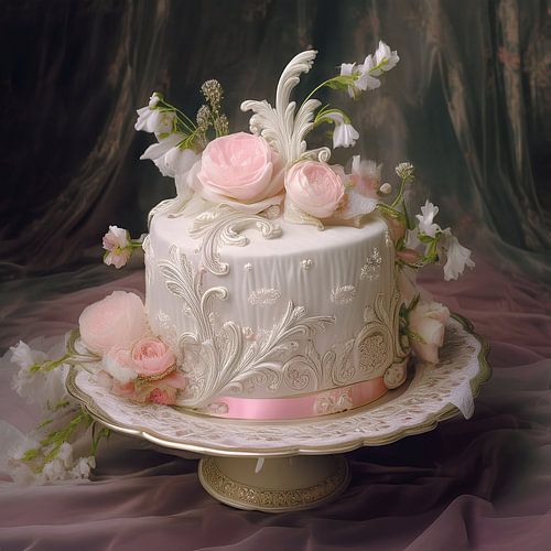 Magnifique gâteau de mariage rose et blanc