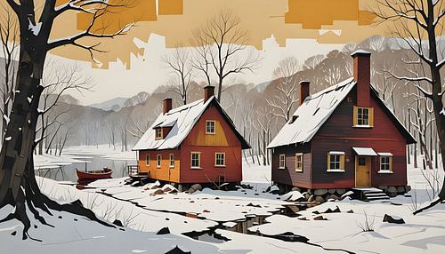 Winter in Lapland, eenzame hutten in de heide