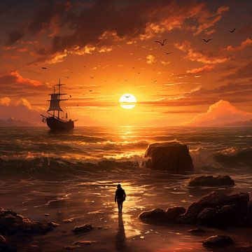 Sonnenaufgang mit einem Schiff von TheXclusive Art