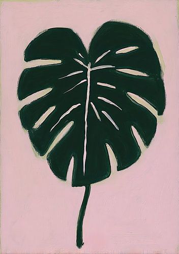 Groen Monstera-blad op roze