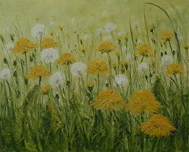 Elegantes Gemälde mit Löwenzahn in frischen Farben und sanften Formen – zeitlos und stimmungsvoll von Alfons Smeets