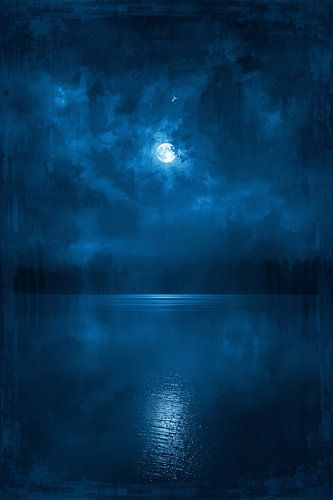 Maanverlichte nacht boven het stille meer